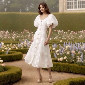 Anthropologie Let Me Be Puff Sleeve Sheer FLORAL Fairy Midi Dress w/ Slip Small